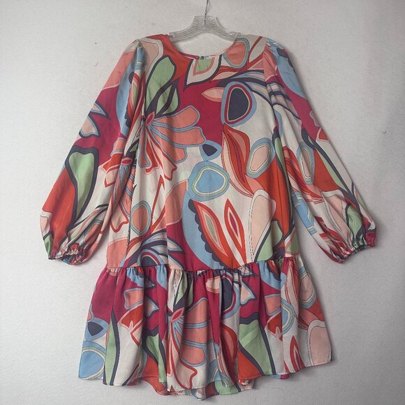 Alexis for Target dress sz Med balloon sleeves Floral Tiered Red Green Retro Mod - Picture 1 of 4